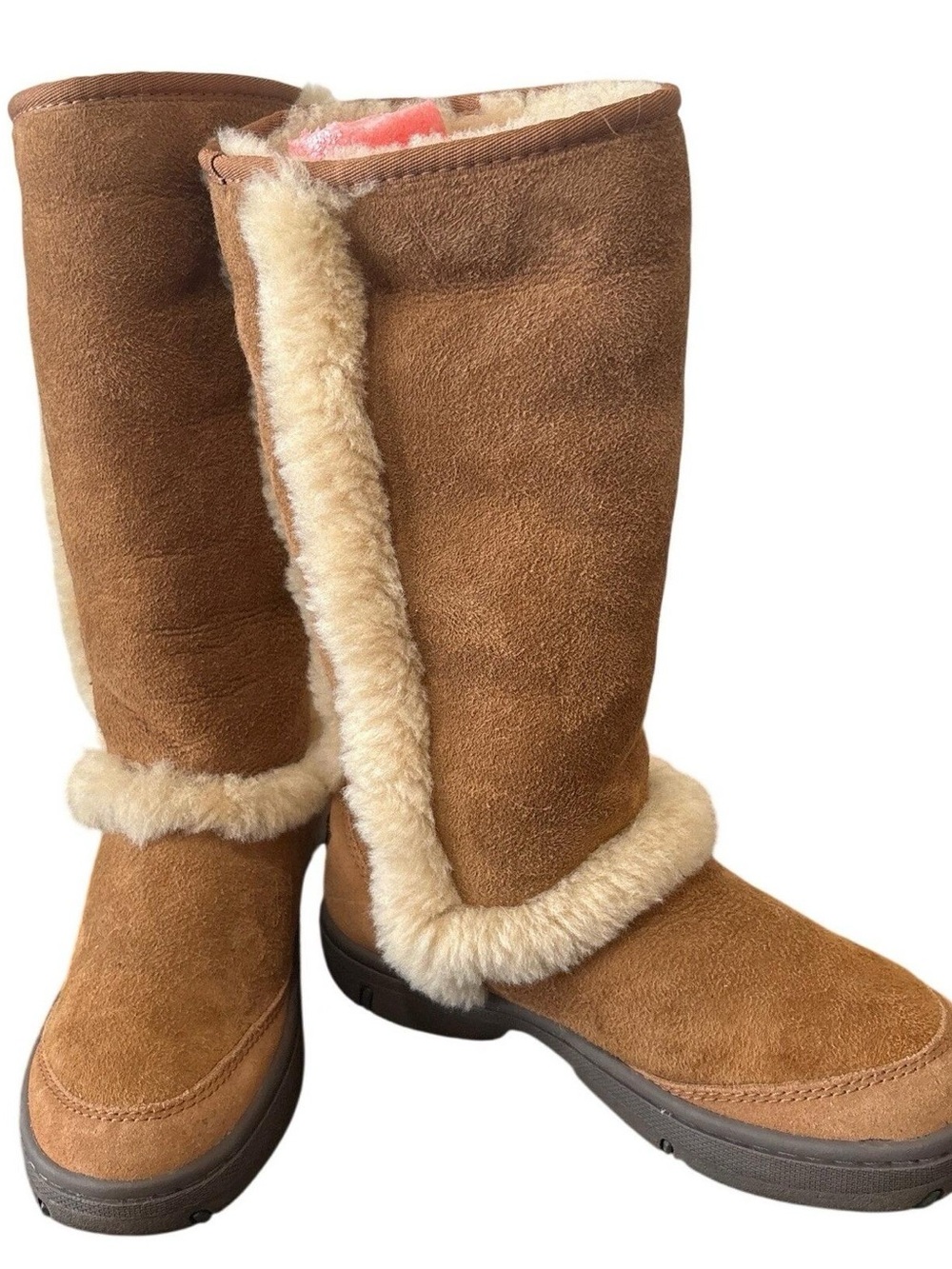 UGG Australia Sunburst Tall Chestnut Suede Shearling Boots Womens